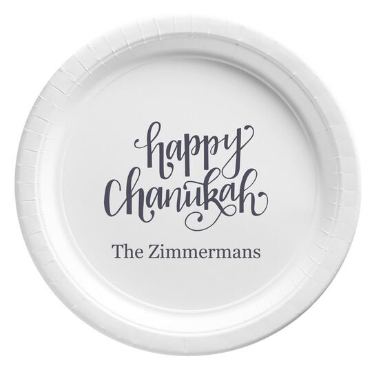 Hand Lettered Happy Chanukah Paper Plates